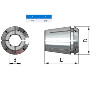 ER16-holkki neliökannan lukitusella ulkoiset mitat